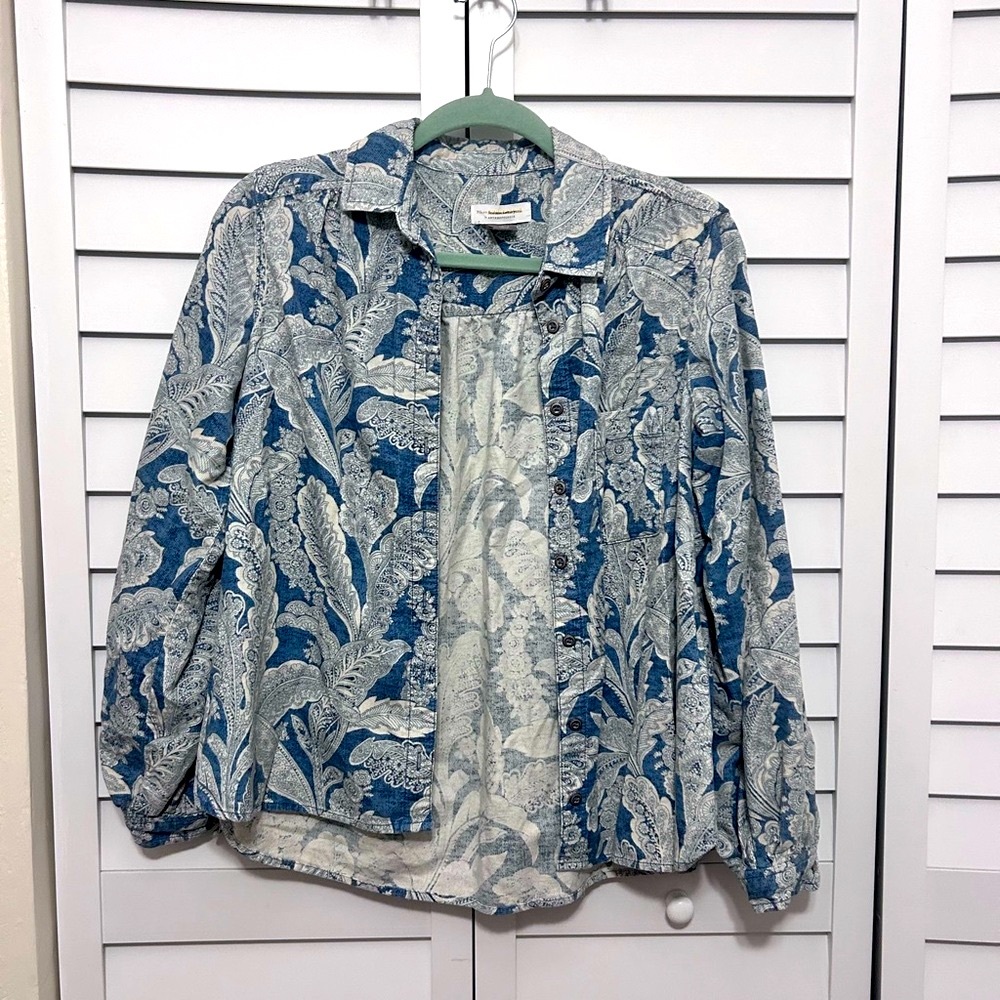 Anthropologie Pilcro Blue and White Paisley corduroy Shirt